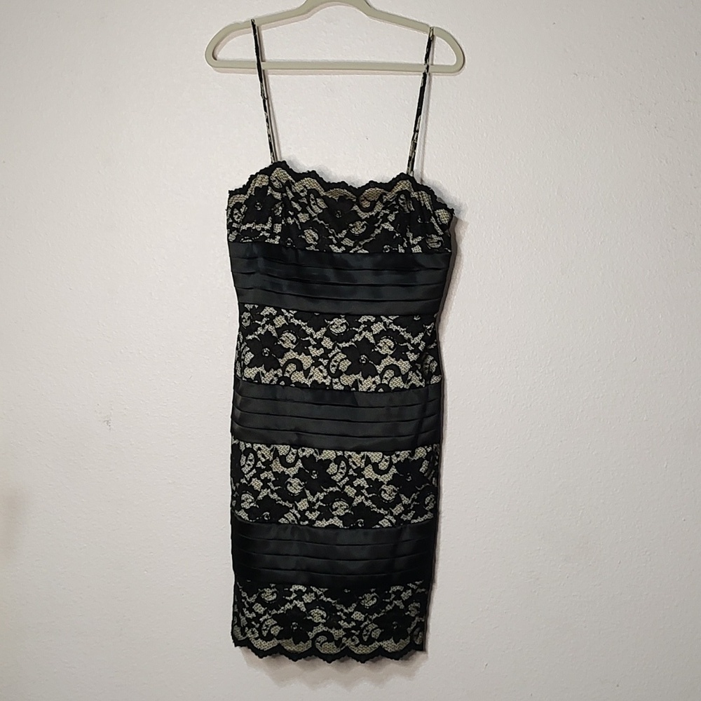 JS Collections Vintage Floral Black and Nude Lace Dress Size 12